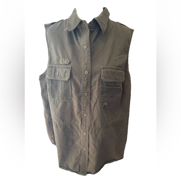Lauren Ralph Lauren Tops - Lauren Ralph Lauren olive green ladies military style snap up vest shirt size M